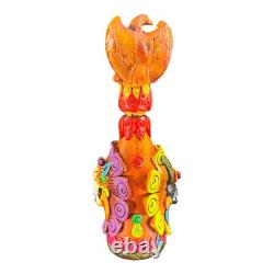 Mexico Folk Art Hand Made Textured Colorful Tequila Bottle Decanter Bottle W Lid