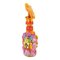 Mexico Folk Art Hand Made Textured Colorful Tequila Bottle Decanter Bottle W Lid
