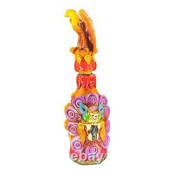 Mexico Folk Art Hand Made Textured Colorful Tequila Bottle Decanter Bottle W Lid