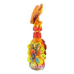 Mexico Folk Art Hand Made Textured Colorful Tequila Bottle Decanter Bottle W Lid