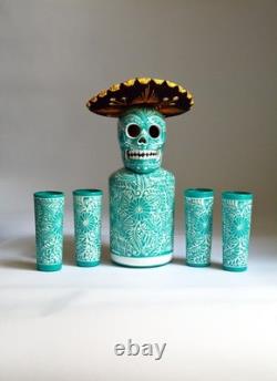 Mexskeletons Tequila Decanter Set Liquor Decanter Shot Glasses And Mexican