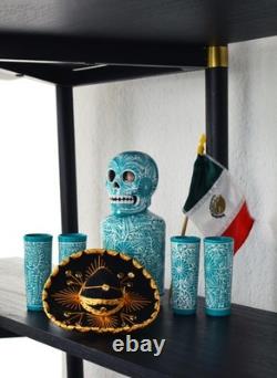 Mexskeletons Tequila Decanter Set Liquor Decanter Shot Glasses And Mexican