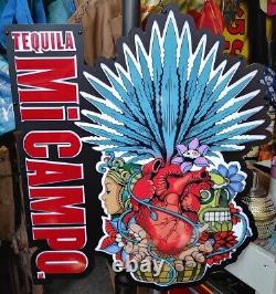 Mi Campo Tequila 21x25 Lighted Sign Lit Skull Heart Hands Light with Adapter Plug