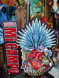 Mi Campo Tequila 21x25 Lighted Sign Lit Skull Heart Hands Light with Adapter Plug