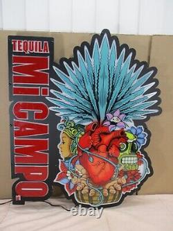 Mi Campo Tequila Liquor Lighted Bar Sign Mexican Skull Hearts Agave 21 x 25