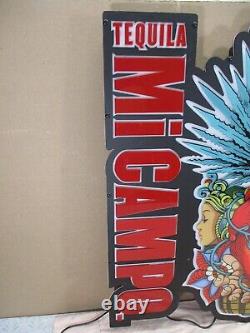 Mi Campo Tequila Liquor Lighted Bar Sign Mexican Skull Hearts Agave 21 x 25