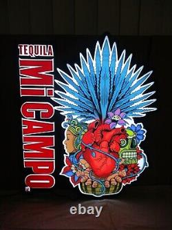 Mi Campo Tequila Liquor Lighted Bar Sign Mexican Skull Hearts Agave 21 x 25