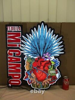 Mi Campo Tequila Liquor Lighted Bar Sign Mexican Skull Hearts Agave 21 x 25