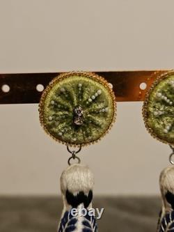 Mignonne Gavigan Signed Tequila Bottle/lime Embroidered Earrings