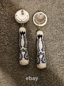 Mignonne Gavigan Signed Tequila Bottle/lime Embroidered Earrings