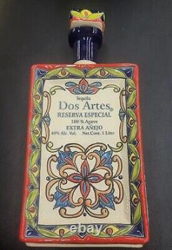 Mint! Empty DOS ARTES Reserva Especial Extra Tequila Hand Painted Ceramic Bottle