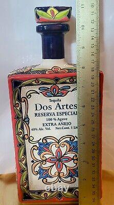 Mint! Empty DOS ARTES Reserva Especial Extra Tequila Hand Painted Ceramic Bottle