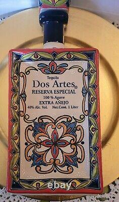 Mint! Empty DOS ARTES Reserva Especial Extra Tequila Hand Painted Ceramic Bottle