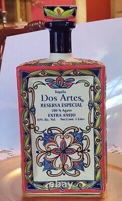 Mint! Empty DOS ARTES Reserva Especial Extra Tequila Hand Painted Ceramic Bottle