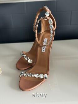 NEW Aquazzura strappy crystal Tequila 105 mm leather nude sandals, sz. 39.5 / 9.5