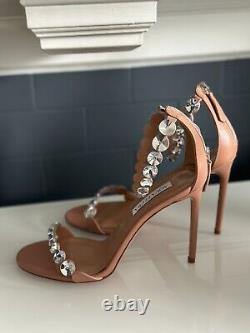 NEW Aquazzura strappy crystal Tequila 105 mm leather nude sandals, sz. 39.5 / 9.5