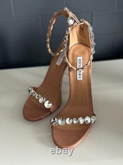 NEW Aquazzura strappy crystal Tequila 105 mm leather nude sandals, sz. 39.5 / 9.5