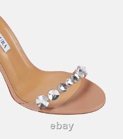 NEW Aquazzura strappy crystal Tequila 105 mm leather nude sandals, sz. 39.5 / 9.5