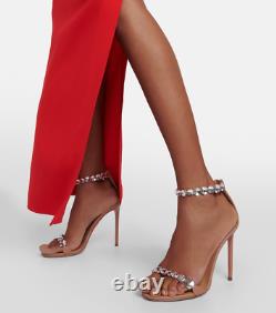 NEW Aquazzura strappy crystal Tequila 105 mm leather nude sandals, sz. 39.5 / 9.5