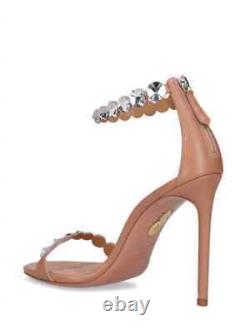 NEW Aquazzura strappy crystal Tequila 105 mm leather nude sandals, sz. 39.5 / 9.5