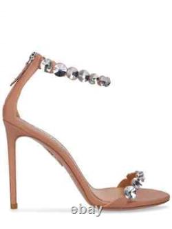 NEW Aquazzura strappy crystal Tequila 105 mm leather nude sandals, sz. 39.5 / 9.5