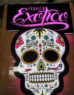 NEW Tequila Exotico Color Changing LED Sugar Skull Day of the Dead Lighted Sign