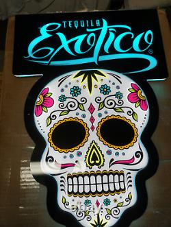 NEW Tequila Exotico Color Changing LED Sugar Skull Day of the Dead Lighted Sign