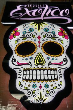 NEW Tequila Exotico Color Changing LED Sugar Skull Day of the Dead Lighted Sign