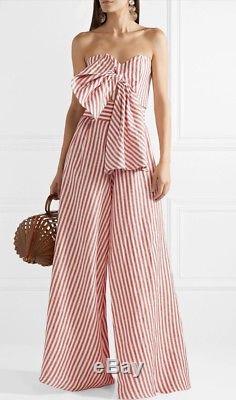 NWT $1,100 Johanna Ortiz Tequila Red And White Striped Linen Pants Size XS/2