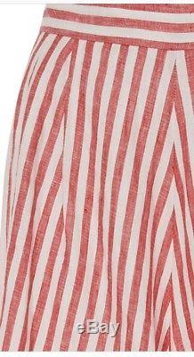 NWT $1,100 Johanna Ortiz Tequila Red And White Striped Linen Pants Size XS/2