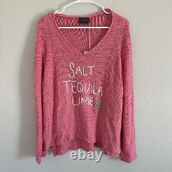 NWT Wooden Ships Salt Tequila Lime V Neck Cotton Pink Sz S/M
