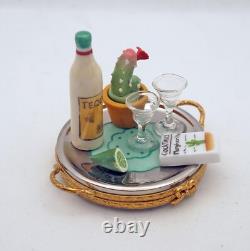New French Limoges Trinket Box Margarita Cocktails Tray w Tequila Bottle Glasses