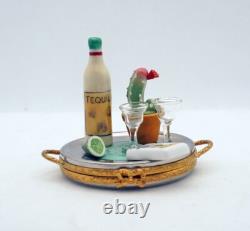 New French Limoges Trinket Box Margarita Cocktails Tray w Tequila Bottle Glasses