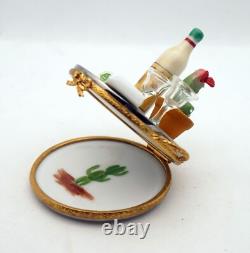 New French Limoges Trinket Box Margarita Cocktails Tray w Tequila Bottle Glasses
