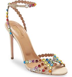 Nw Auth Aquazzura Tequila Rainbow Crystal Beige Leath Sandals Sz35ret$1350wow