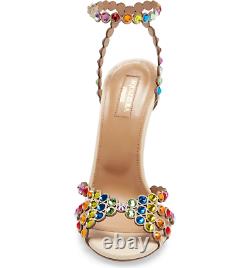 Nw Auth Aquazzura Tequila Rainbow Crystal Beige Leath Sandals Sz35ret$1350wow