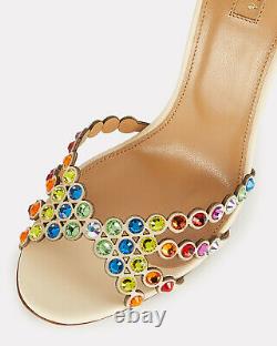 Nw Auth Aquazzura Tequila Rainbow Crystal Beige Leath Sandals Sz35ret$1350wow