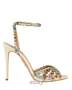 Nw Auth Aquazzura Tequila Rainbow Crystal Beige Leath Sandals Sz35ret$1350wow