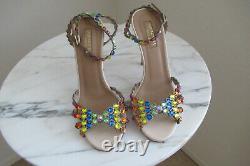 Nw Auth Aquazzura Tequila Rainbow Crystal Beige Leath Sandals Sz35ret$1350wow