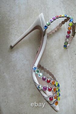 Nw Auth Aquazzura Tequila Rainbow Crystal Beige Leath Sandals Sz35ret$1350wow