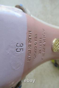 Nw Auth Aquazzura Tequila Rainbow Crystal Beige Leath Sandals Sz35ret$1350wow