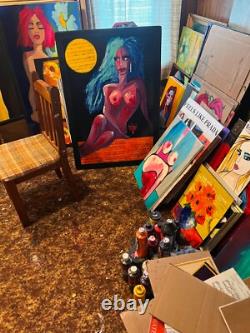 ORIGINAL Pop Art TEQUILA SENORITA PAINTING 12x 21 SWARTZMILLER DNA SIGNED wall