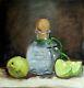 Oil Original Still Life Painting On Canvas Size 12x12 Inches Tequila With Lime