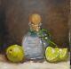 Oil Original Still Life Painting On Canvas Size 12x12 Inches Tequila With Lime