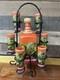 Orange Painted Mexican Decanter Shot/tequila Set With6 Shot Glasses Metal Stand