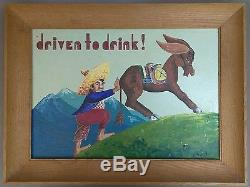 Outsider Folk Art Painting Driven To Drink Mexican Bar Tequila Donkey Sombrero
