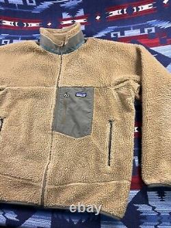 PATAGONIA Retro X Lion Tequila Brown Green Deep Pile Jacket Vtg Fleece Sherpa XL