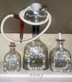 Patrón Silver Tequila Hookah Shisha, Tiki Torch, Fairy Light Lamp Set Patio Deck