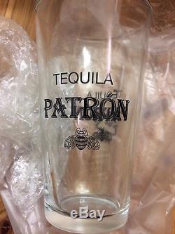 Patron Tequila Lot 3 Margarita Hand Blown Glasses 2 Stainless Shakers & Pint Cup