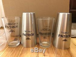 Patron Tequila Margarita Glasses Hand Blown 2 Stainless Shakers & Pint Glasses